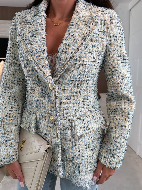 Marynarka Baessa żakardowa ecru-niebieska