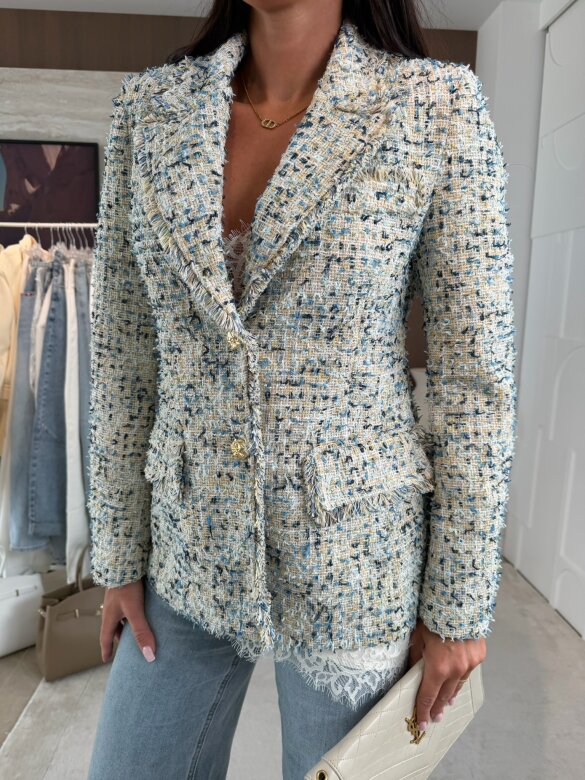 Marynarka Baessa żakardowa ecru-niebieska