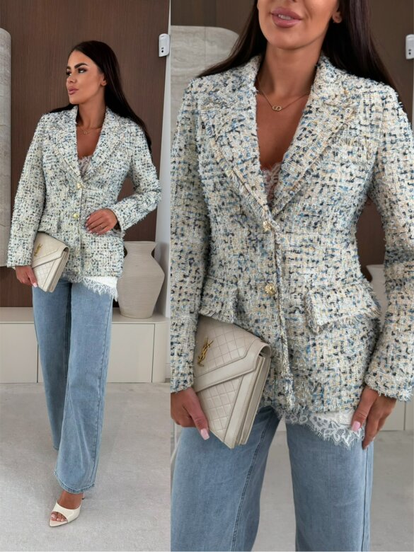 Marynarka Baessa żakardowa ecru-niebieska