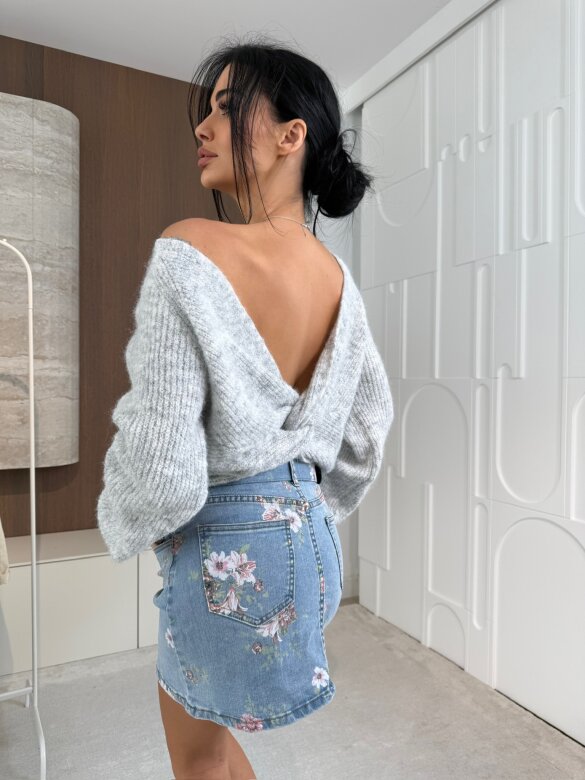 Sweter Ligi z domieszką wełny jasnoszary