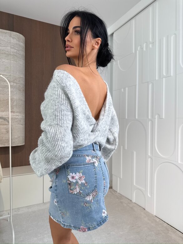 Sweter Ligi z domieszką wełny jasnoszary