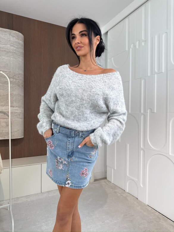 Sweter Ligi z domieszką wełny jasnoszary