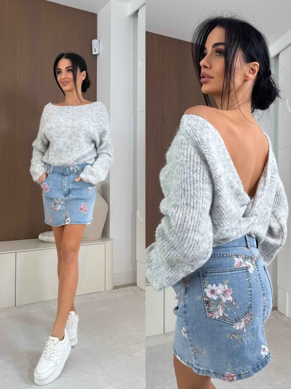 Sweter Ligi z domieszką wełny jasnoszary