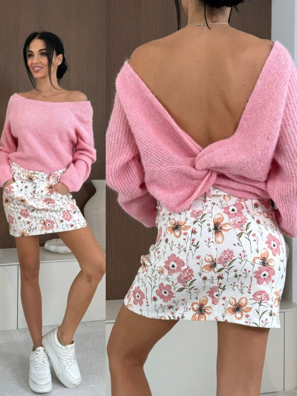 Sweter Ligi z domieszką wełny różowy