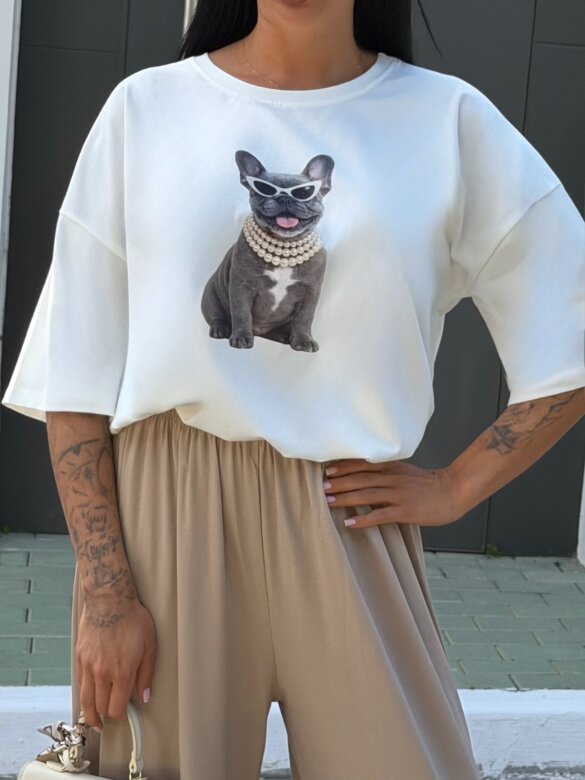 T-shirt Frenchie ecru 
