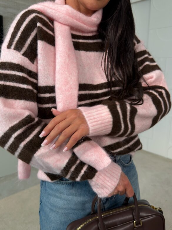 Sweter Celine z wełną różowo-czekoladowy 