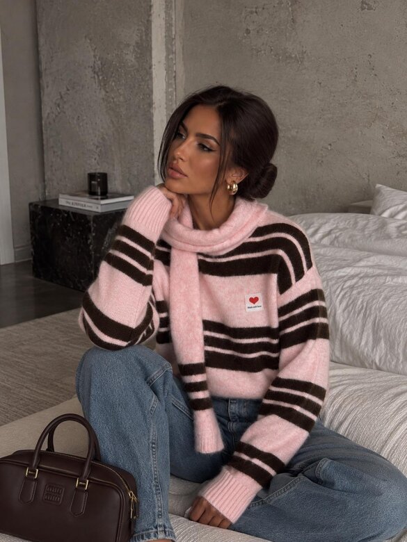Sweater Celine with wool pink-chocolate