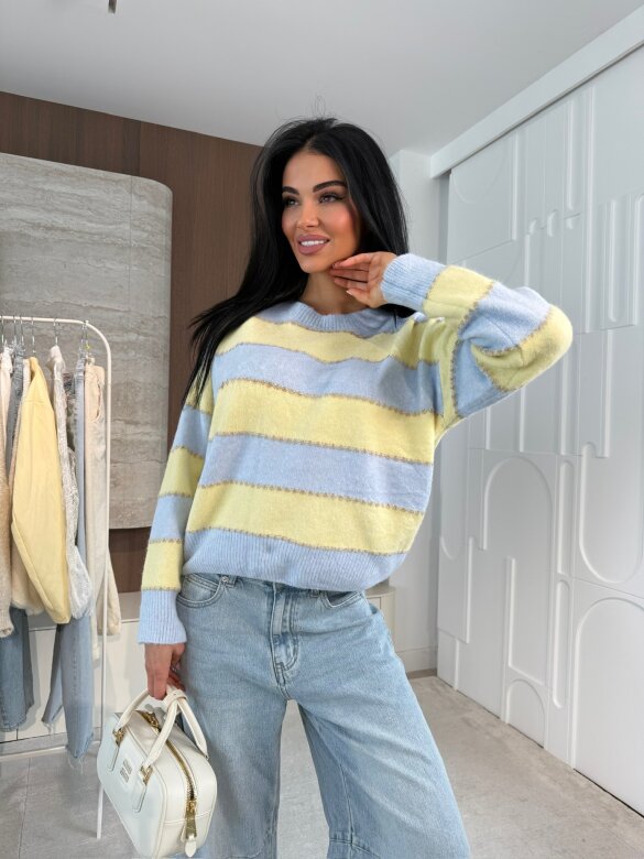 Sweter Violli w paski niebiesko-żółty