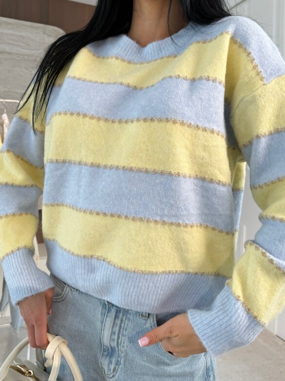 Sweter Violli w paski niebiesko-żółty