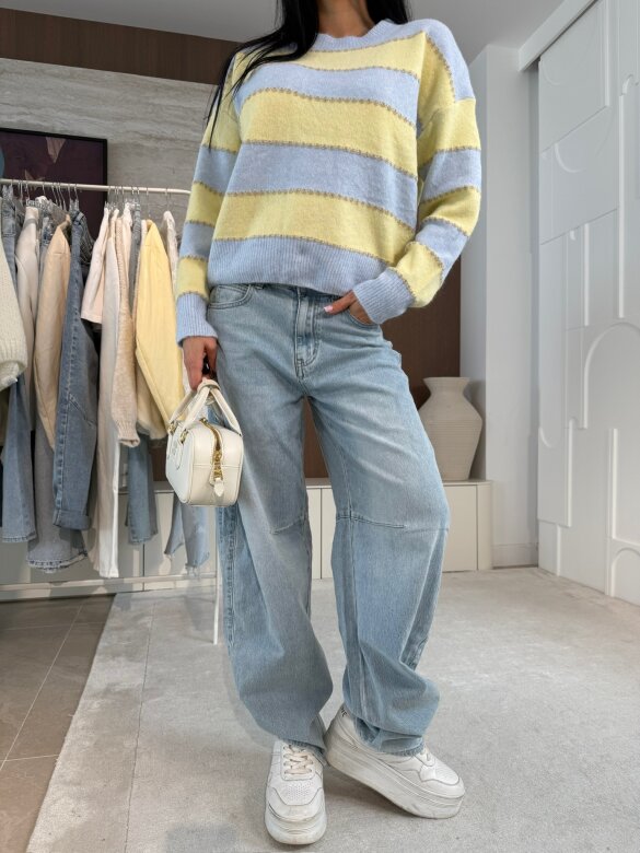 Sweter Violli w paski niebiesko-żółty