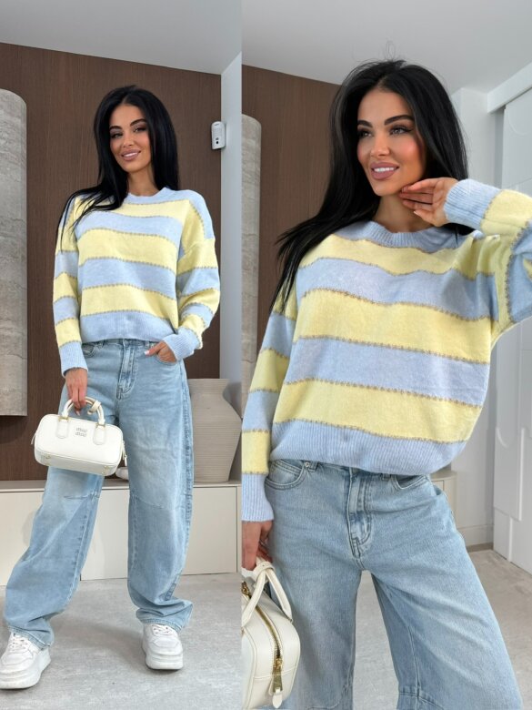Sweter Violli w paski niebiesko-żółty