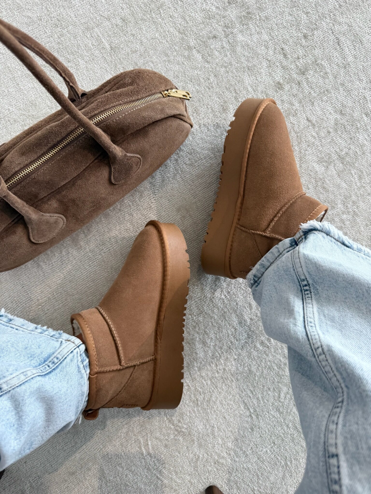 Botki Accardi na platformie skórzane karmelowe