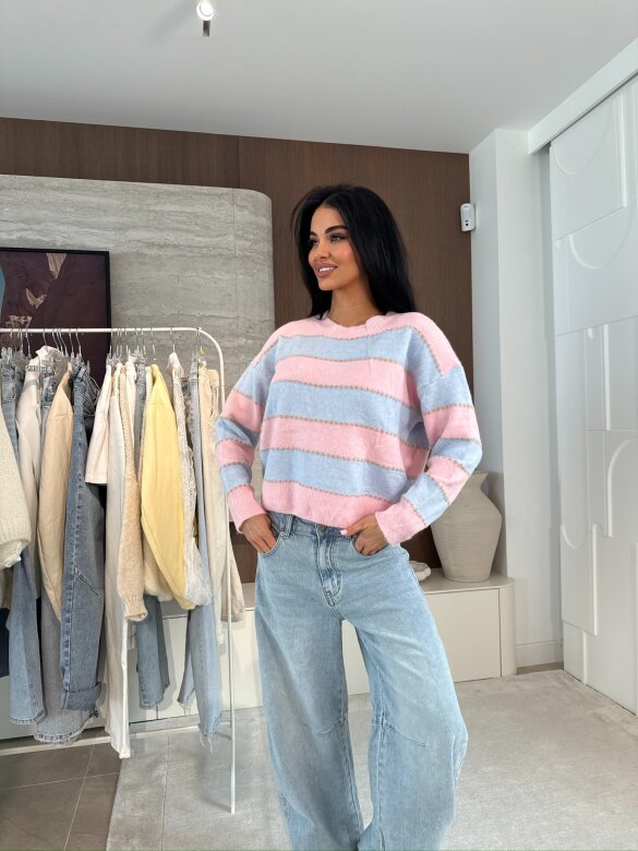 Sweter Violli w paski pudrowo-niebieski