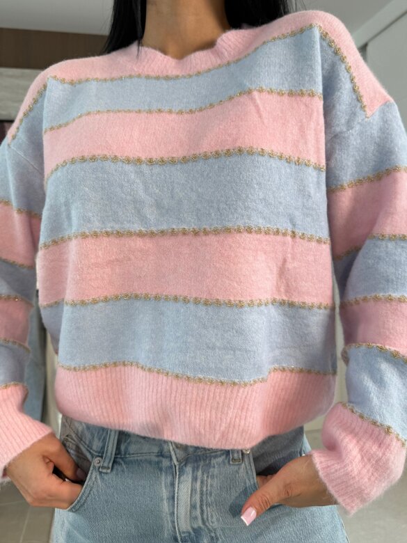 Sweter Violli w paski pudrowo-niebieski