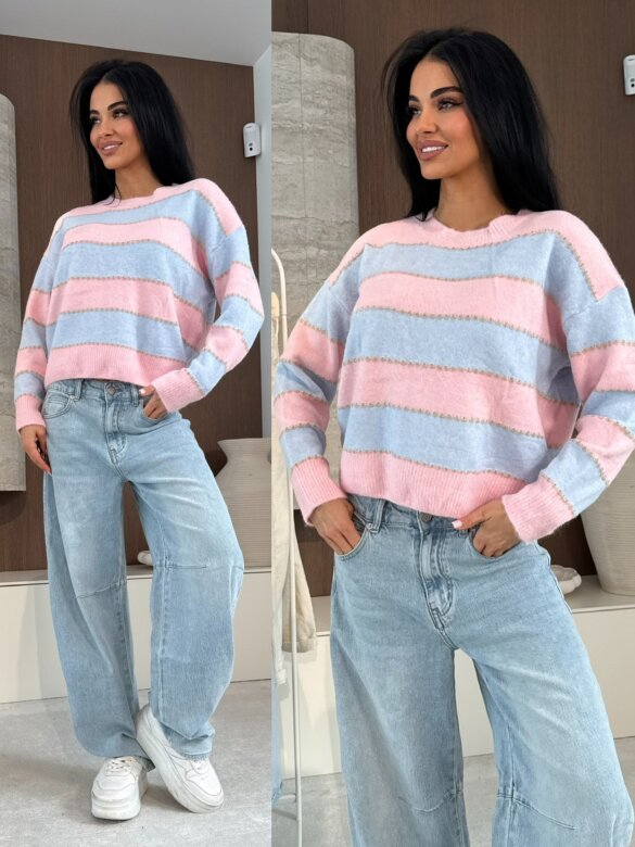 Sweter Violli w paski pudrowo-niebieski