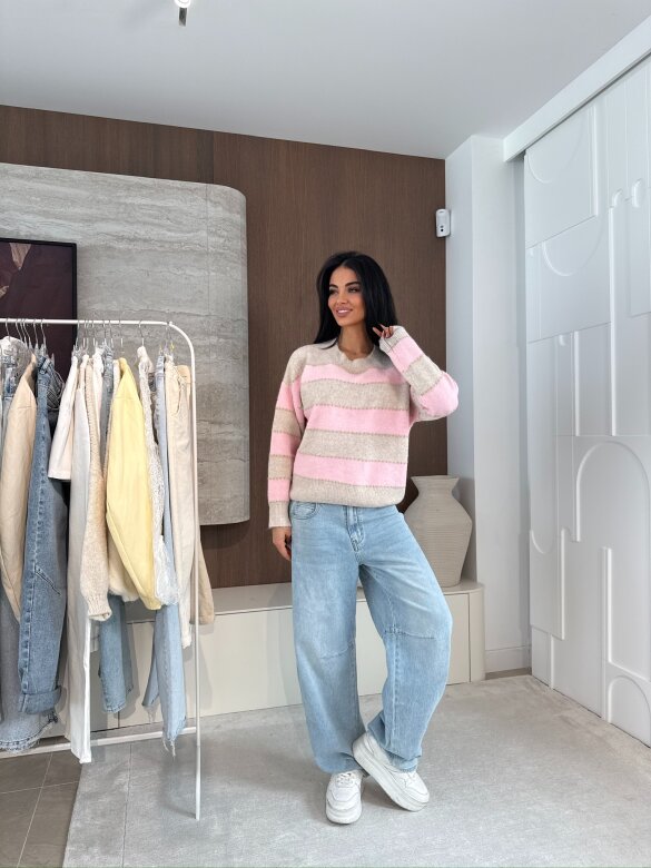 Sweter Violli w paski  beżowo-pudrowy