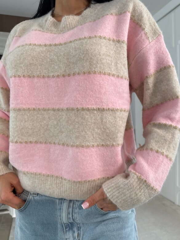 Sweter Violli w paski  beżowo-pudrowy