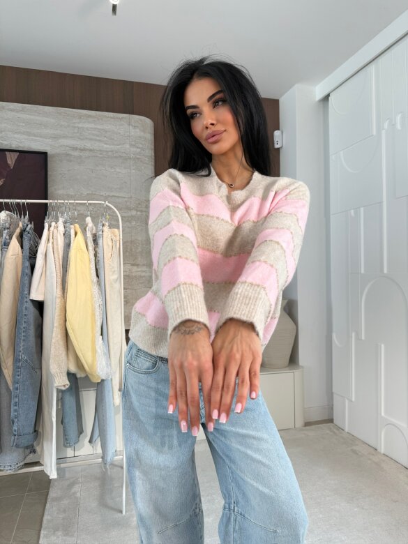 Sweter Violli w paski  beżowo-pudrowy