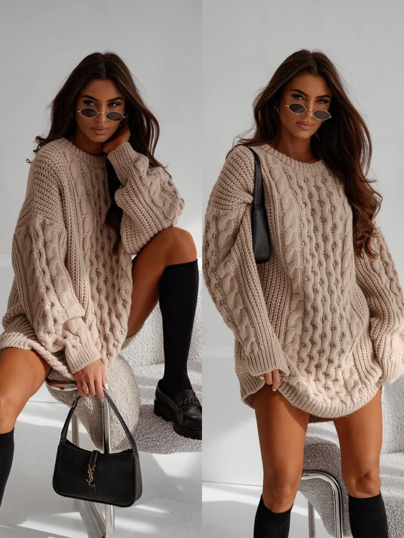 Sweter Caletto long z wełną beżowy 