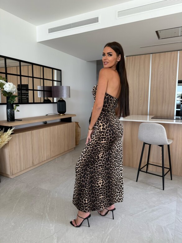 Sukienka Rozi maxi w print czarno-brązowa