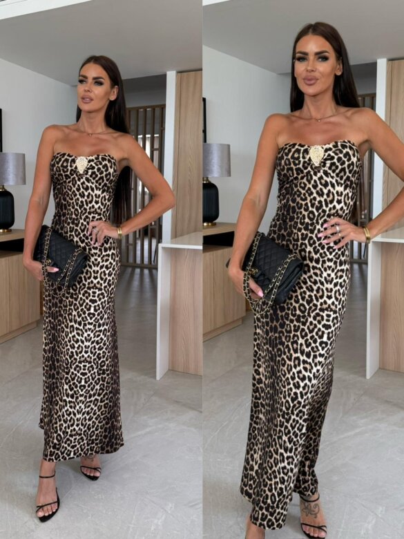 Sukienka Rozi maxi w print czarno-brązowa