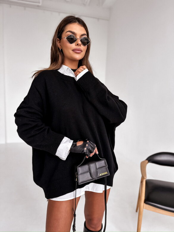 Sweter Bardot wełniany czarny