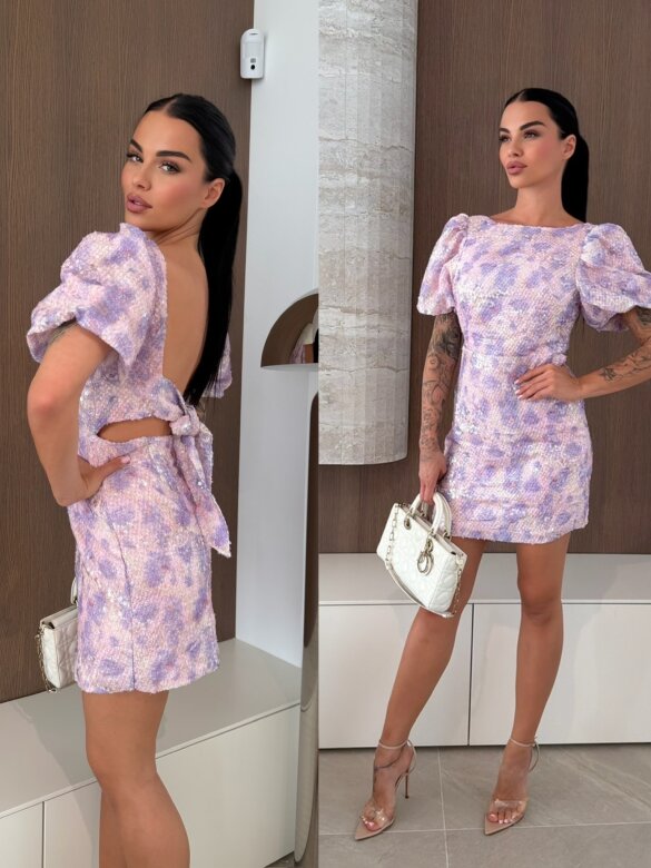 Sukienka Isana mini z cekinami pudrowo-fioletowa