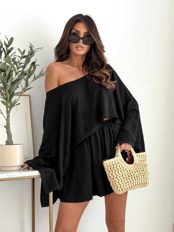 Komplet 2w1 Casual Chic lniany czarny 