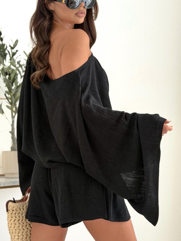 Komplet 2w1 Casual Chic lniany czarny 