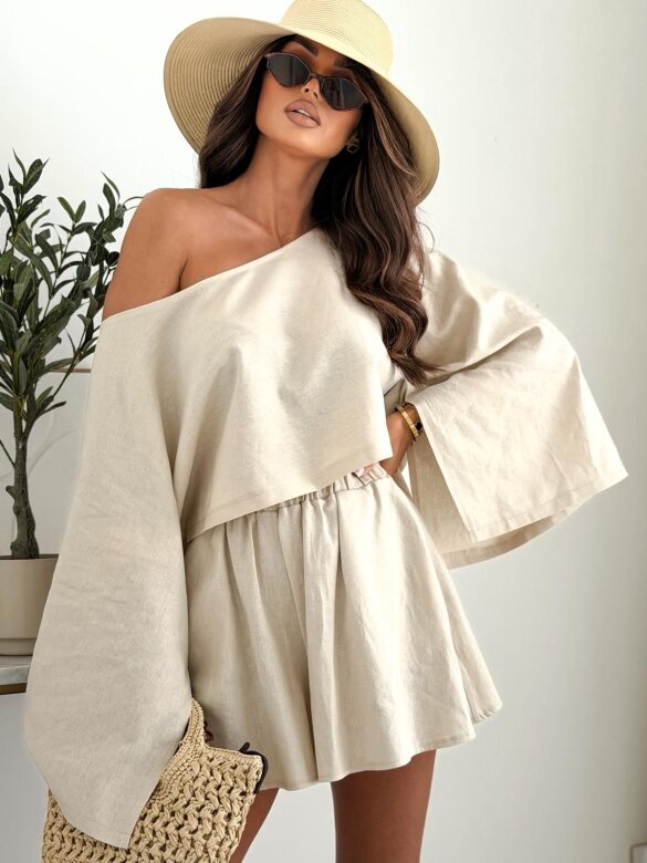 Komplet 2w1 Casual Chic lniany beżowy 