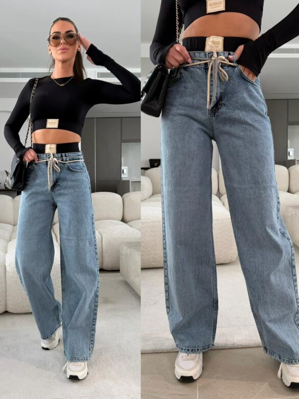 Spodnie Opiro jeans baggy niebieskie