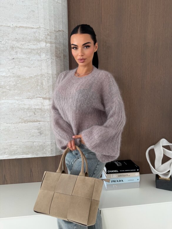 Sweter Jeffrey z moherem 80% brudny róż