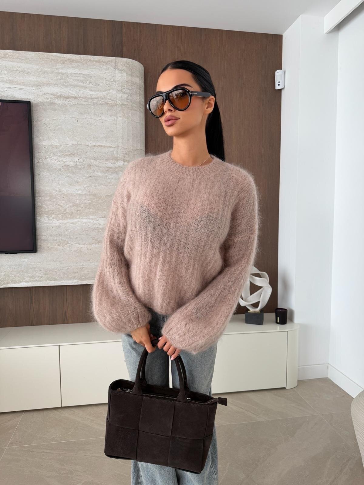 Sweter Jeffrey z moherem 80% beżowy