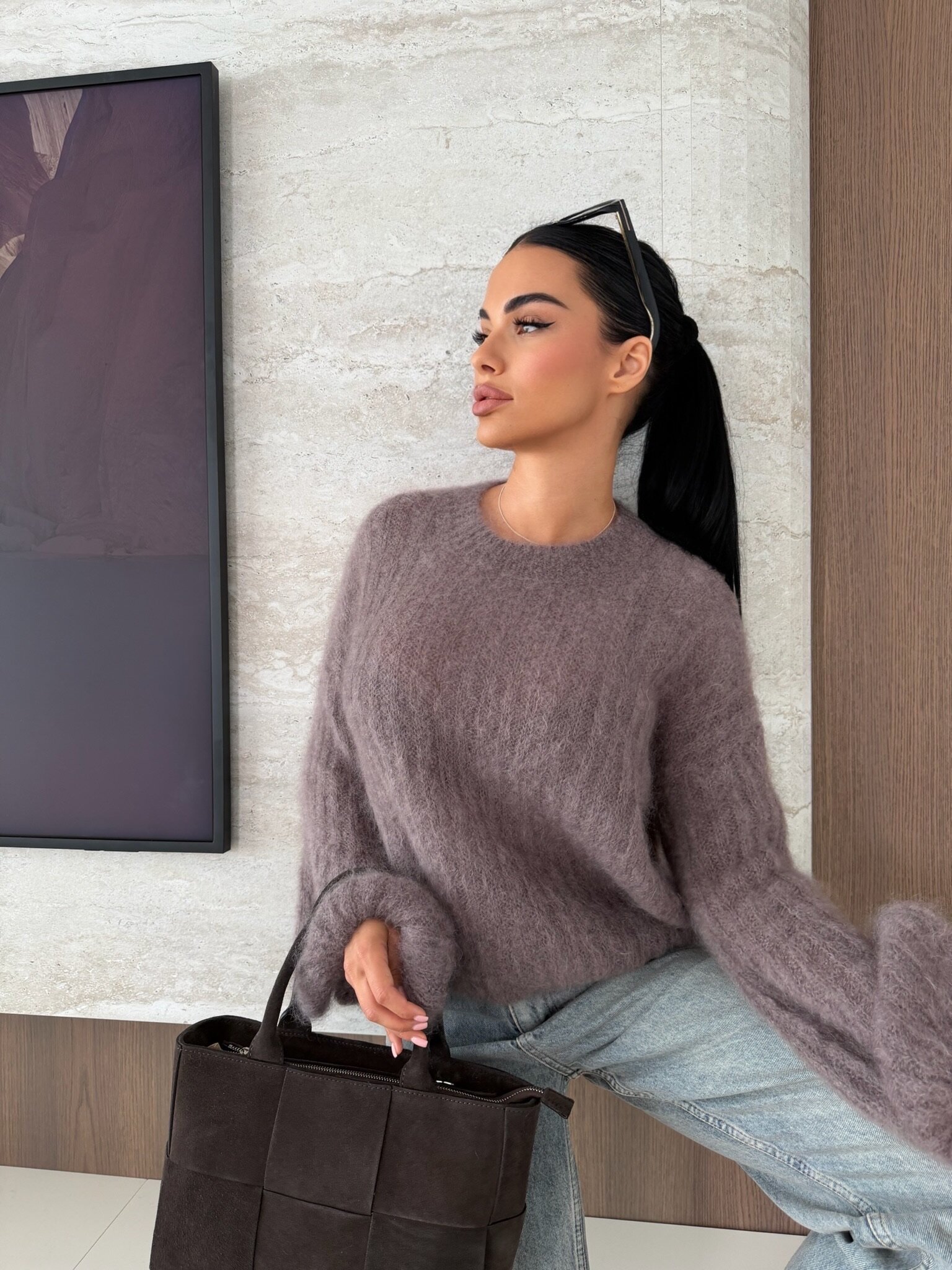 Sweter Jeffrey z moherem 80% mocca 