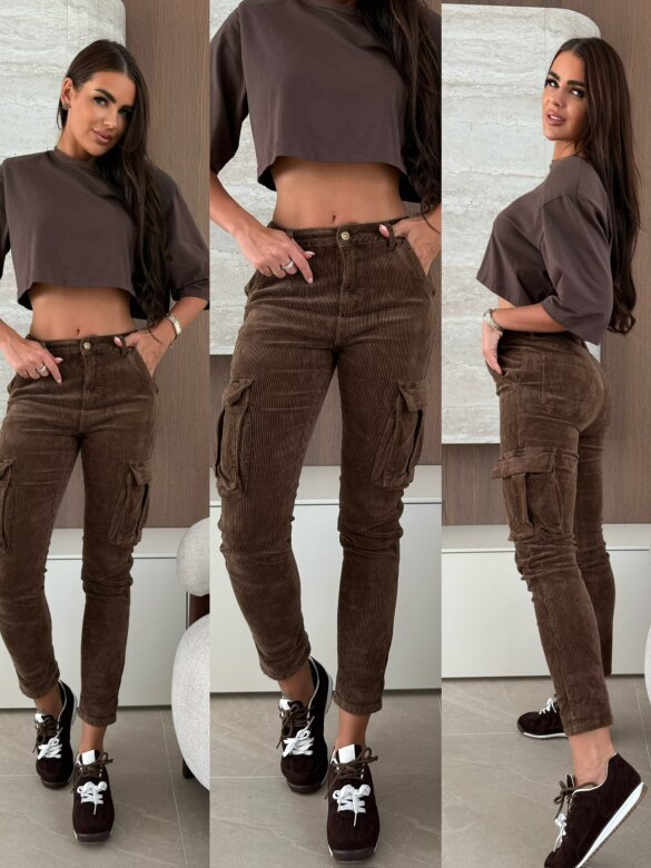 Spodnie Valo sztruksowe brązowe