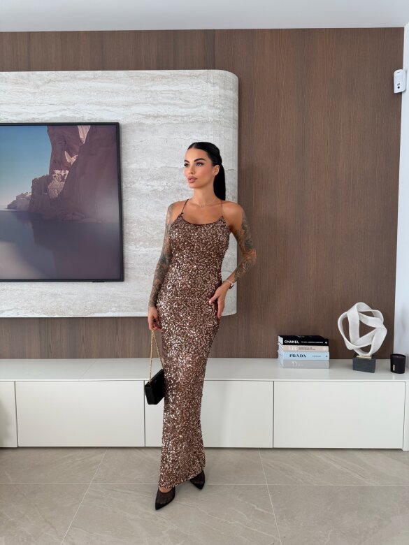 Sukienka Lacey z cekinami brązowa 