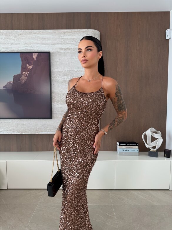 Sukienka Lacey z cekinami brązowa 