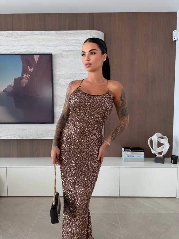 Sukienka Lacey z cekinami brązowa 