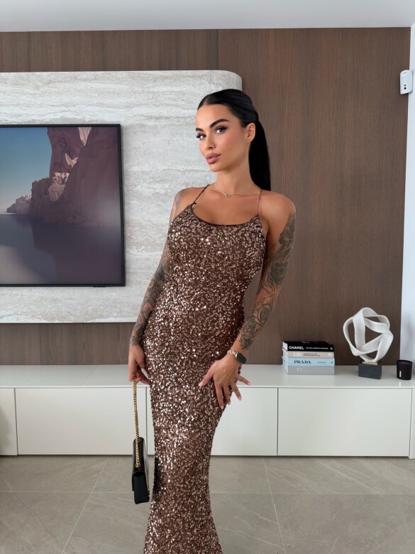 Sukienka Lacey z cekinami brązowa 