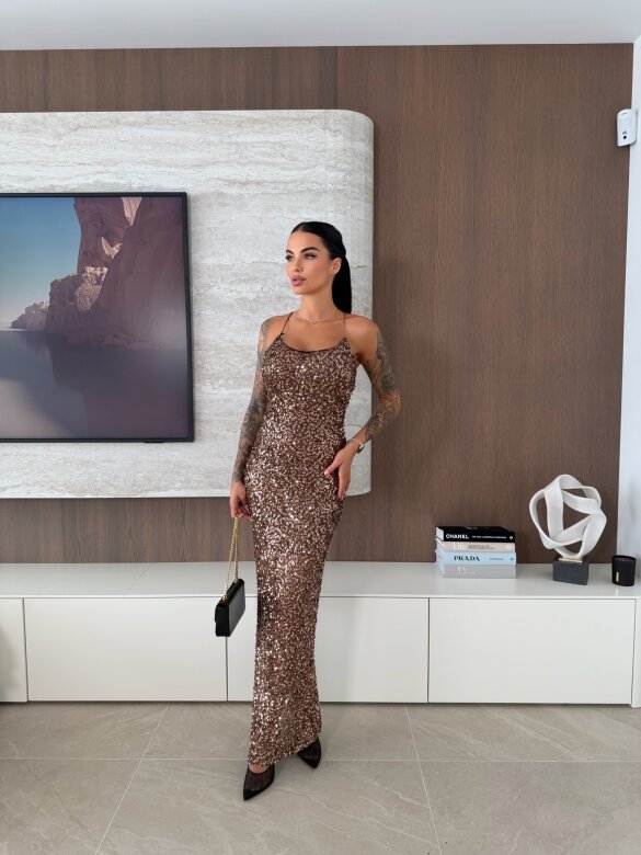 Sukienka Lacey z cekinami brązowa 