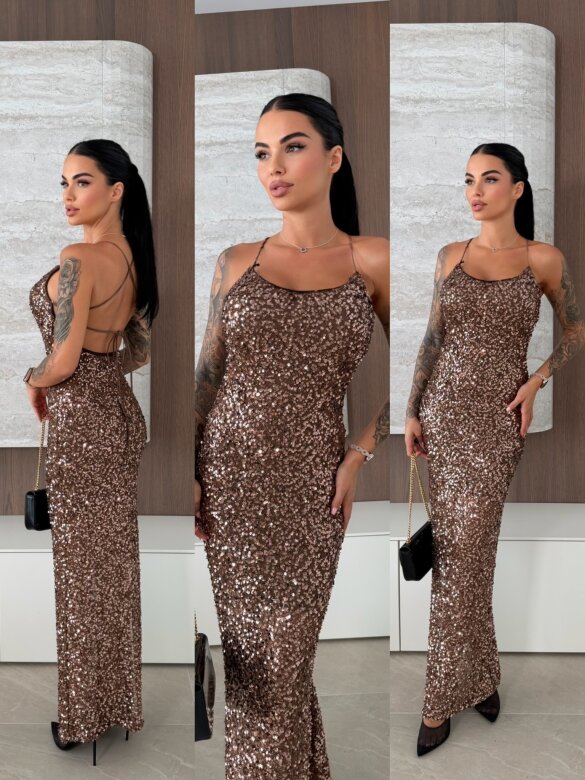 Sukienka Lacey z cekinami brązowa 