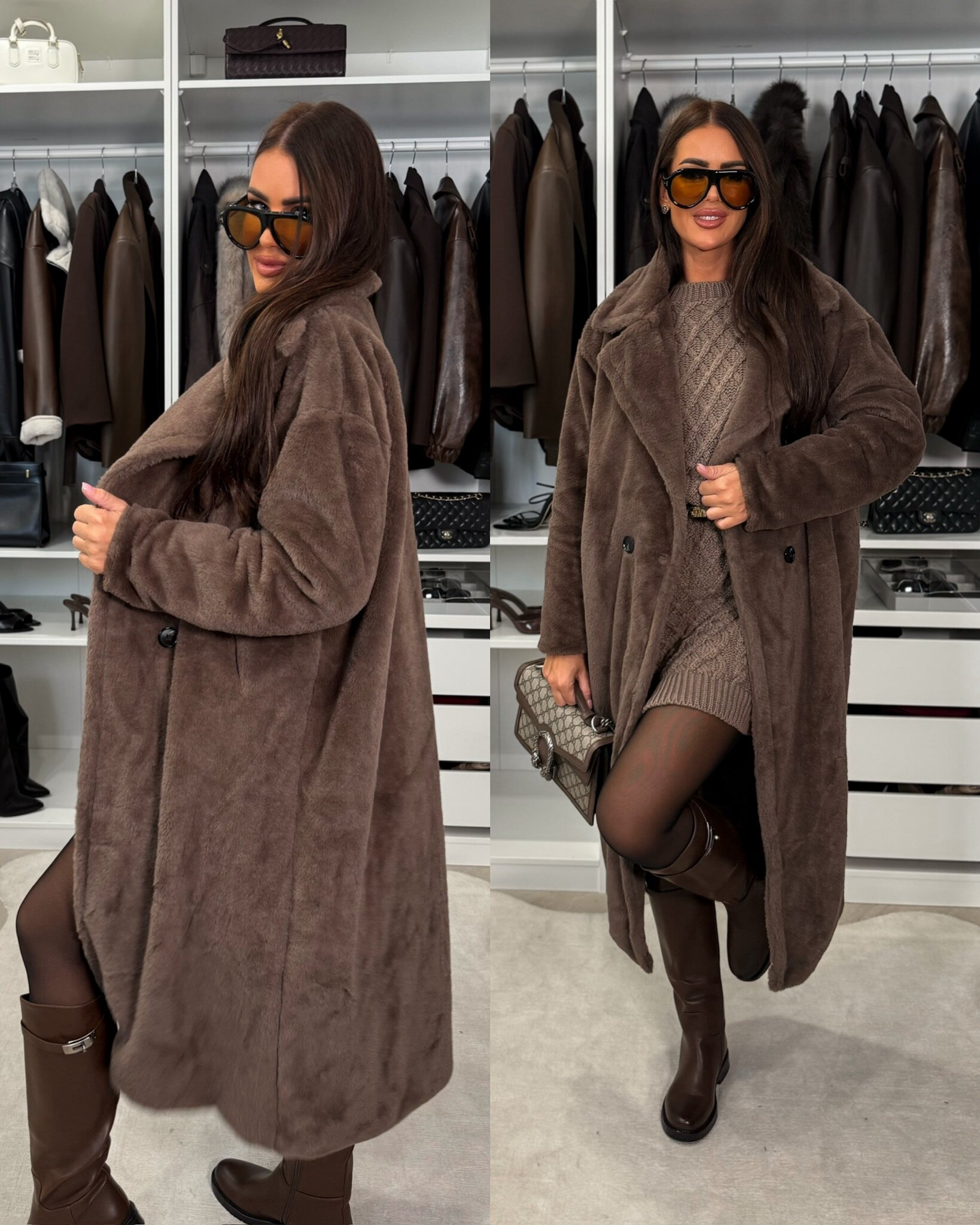 Futro Furry long brązowe 