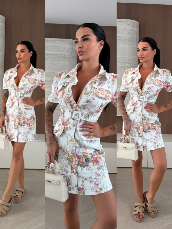 Sukienka Solence jeans biało-różowa 