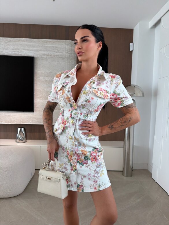 Sukienka Solence jeans biało-różowa 