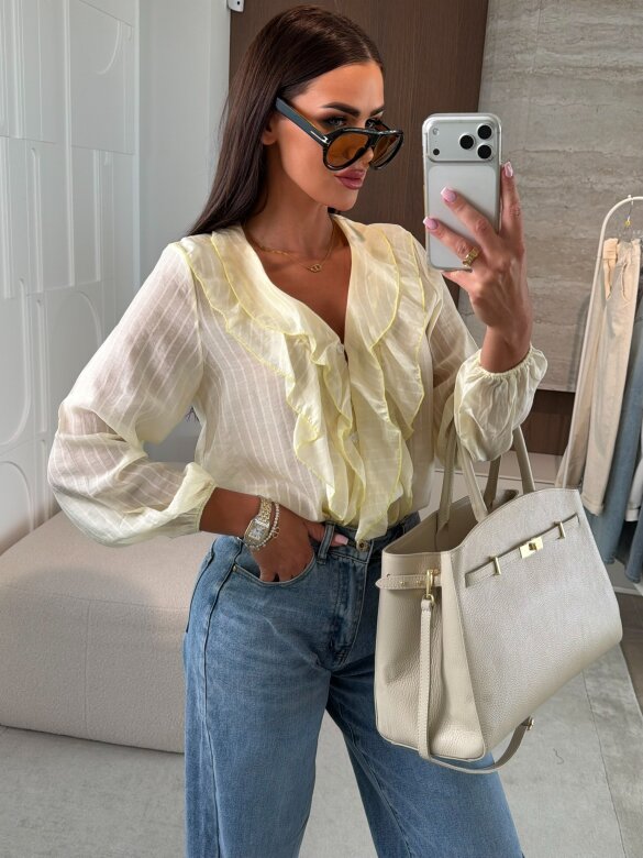 Koszula Ruffle w paski żółta 