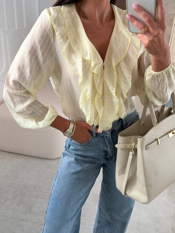 Koszula Ruffle w paski żółta 