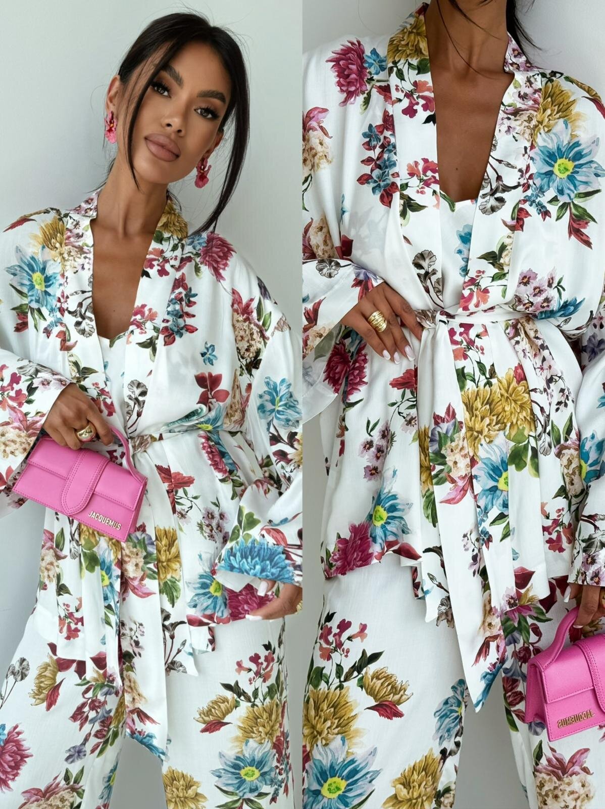 Kimono Sheraton w kwiaty białe