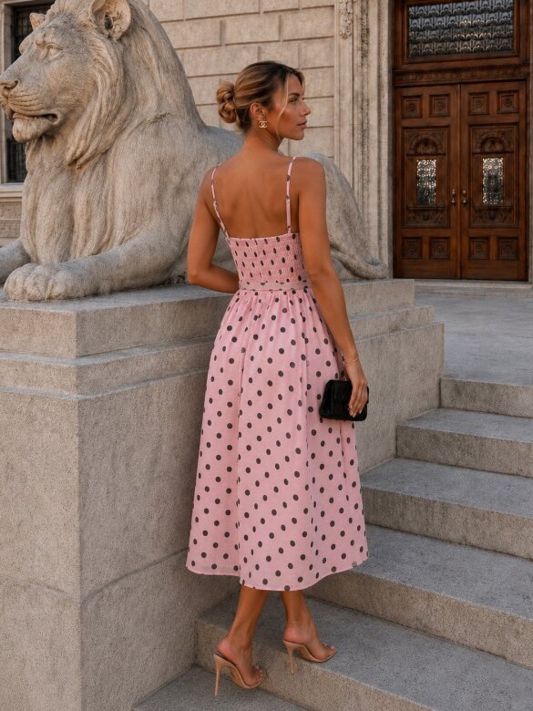 Sukienka Candy Dots z lnem pudrowo-czarna