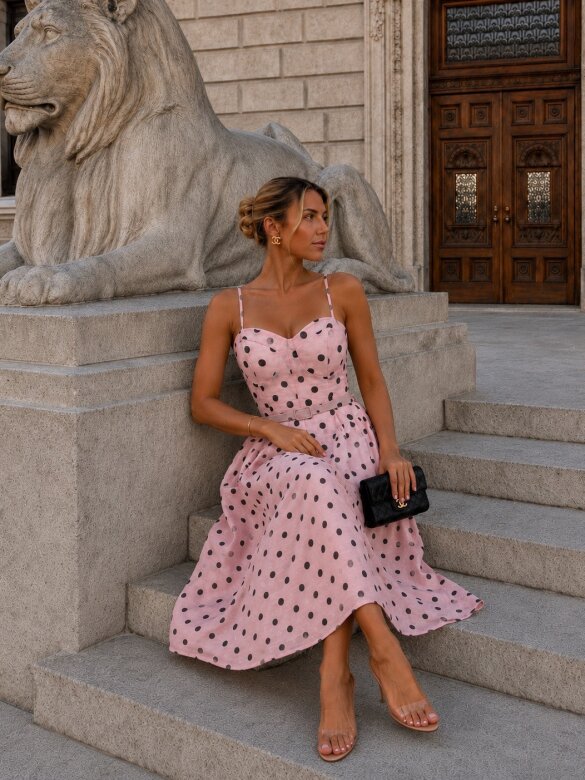 Sukienka Candy Dots z lnem pudrowo-czarna
