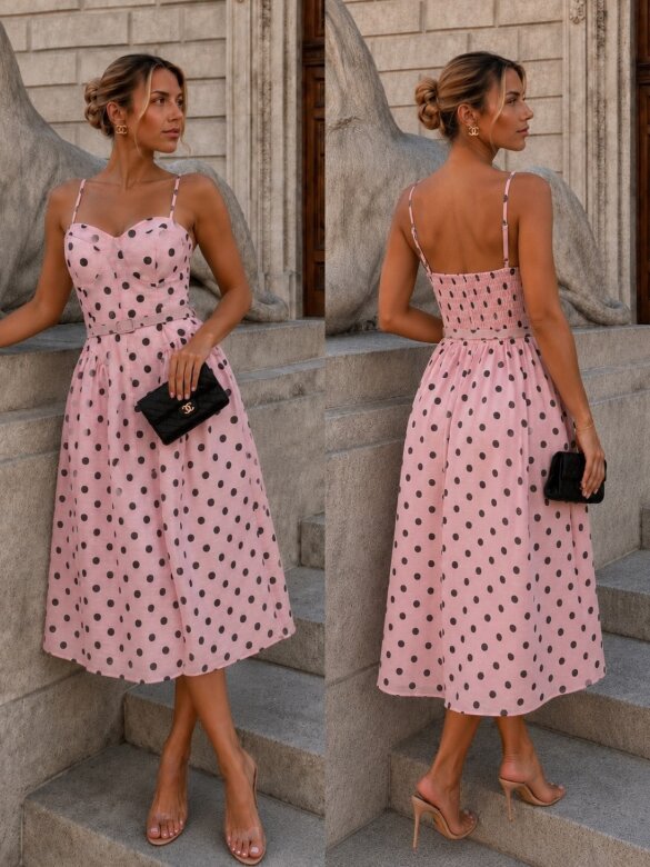 Sukienka Candy Dots z lnem pudrowo-czarna